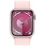 Apple Watch Series 9, 41 mm, Ružový hliník, svetlo ružový prevliekací športový remienok