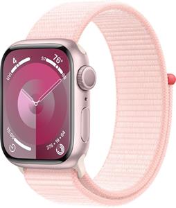 Apple Watch Series 9, 41 mm, Ružový hliník, svetlo ružový prevliekací športový remienok