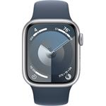 Apple Watch Series 9, 41 mm, Strieborný hliník, búrkovo modrý športový remienok - M/L
