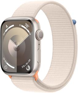 Apple Watch Series 9, 45 mm, Hviezdne biely hliník, hviezdne biely prevliekací športový remienok