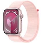 Apple Watch Series 9, 45 mm, Ružový hliník, svetlo ružový prevliekací športový remienok