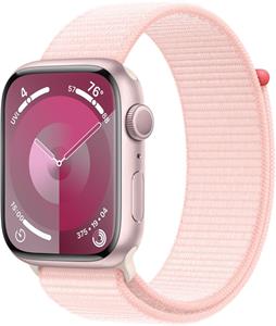 Apple Watch Series 9, 45 mm, Ružový hliník, svetlo ružový prevliekací športový remienok