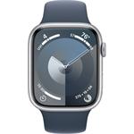Apple Watch Series 9, 45 mm, Strieborný hliník, búrkovo modrý športový remienok - M/L