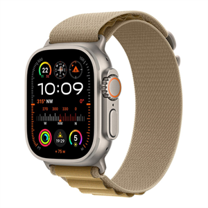 Apple Watch Ultra 2, 49mm, prírodné titánové púzdro, hnedý alpský ťah – L