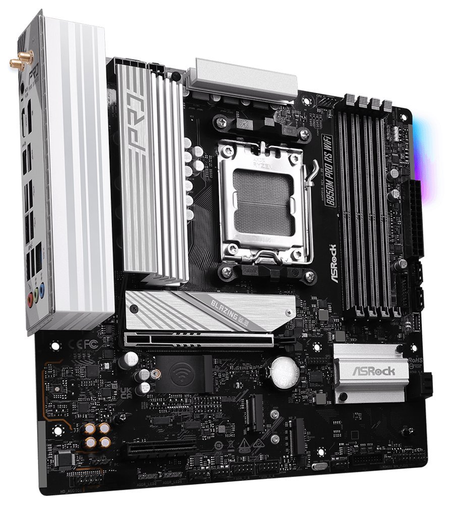 ASRock B850M Pro RS WiFi / AMD B850 / AM5 / 4x DDR5 DIMM / 3x M.2 / HDMI / DP / USB-C / WiFi / mATX