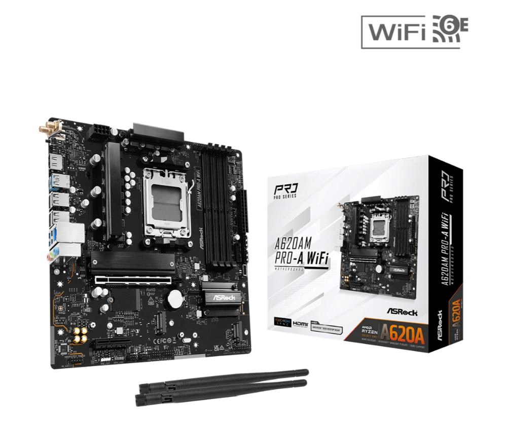 ASRock MB Sc AM5 A620AM PRO-A WIFI, AMD A620A, 4xDDR5, 1xHDMI, WIFI