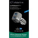 Autonabíječka CellularLine Car Multipower 2 PRO s technológiou Smartphone Detect, 2 x USB port, 36W, čierna