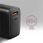 Axagon ACU-PQ45, USB-A + USB-C 45W, čierna