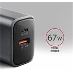 Axagon ACU-PQ67, GaN nabíjačka do siete 67W, výstup USB-A + USB-C