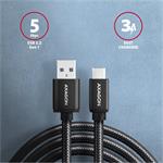 Axagon BUCM3-AM10AB, kábel USB-C na USB-A, 1m, čierny