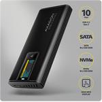 AXAGON EEM2-SD2B, USB-C 10Gbps externý box s displejom pre M.2 NVMe/SATA SSD, bezskrutkový, čierny