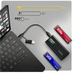 AXAGON EEM2-SD2B, USB-C 10Gbps externý box s displejom pre M.2 NVMe/SATA SSD, bezskrutkový, čierny