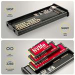AXAGON EEM2-SD2B, USB-C 10Gbps externý box s displejom pre M.2 NVMe/SATA SSD, bezskrutkový, čierny