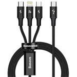 Baseus 3in1 kábel USB-C na microUSB + Lightning + USB-C, 1,5 m, čierny