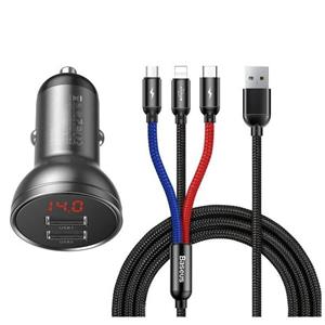 Baseus auto nabíjačka s káblom 3v1(microUSB/USB-C/Lightning) 24W 2xUSB