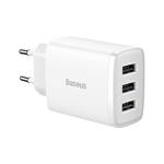 Baseus Compact 17W, 3xUSB, biela
