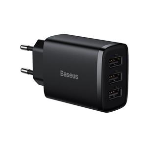 Baseus Compact 17W, 3xUSB, čierna