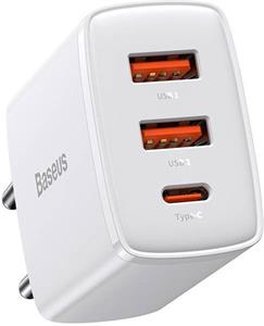 Baseus Compact rýchlo nabíjačka, 2xUSB, USB-C, PD, 3A, 30W, biela