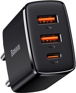 Baseus Compact rýchlo nabíjačka, 2xUSB, USB-C, PD, 3A, 30W, čierna