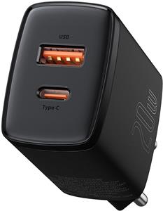 Baseus Compact rýchlo nabíjačka, USB + USB-C, 20W, čierna