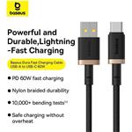 Baseus Dura kábel USB na USB-C, 60W, 1m, čierno-zlatý