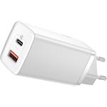 Baseus GaN2 Lite Quick Charger 65W, USB-A + USB-C, biela