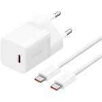 Baseus GaN5 30W, rýchlo nabíjačka + kábel USB-C, 1m, biela