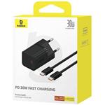 Baseus GaN5 30W, rýchlo nabíjačka + kábel USB-C, 1m, čierna