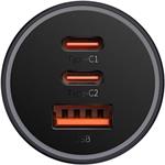 Baseus Golden Contactor Pro auto nabíjačka, 2 x USB-C, 1x USB, 65 W, sivá