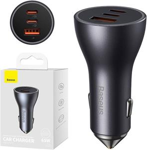 Baseus Golden Contactor Pro auto nabíjačka, 2 x USB-C, 1x USB, 65 W, sivá