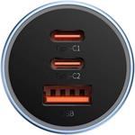 Baseus Golden Contactor Pro auto nabíjaćka, USB + 2xUSB-C, 65W, modrá