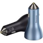 Baseus Golden Contactor Pro auto nabíjaćka, USB + 2xUSB-C, 65W, modrá