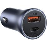 Baseus Golden Contactor Pro auto nabíjačka, USB + USB-C, QC4.0+, PD, SCP, 40W, sivá