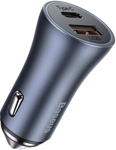 Baseus Golden Contactor Pro auto nabíjačka, USB + USB-C, QC4.0+, PD, SCP, 40W, sivá