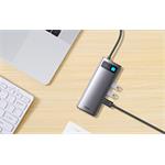 Baseus Metal Gleam Series Hub 9in1 USB-C do 2x USB 3.0 + 2x HDMI + USB 2.0 + USB-C PD + Ethernet RJ45 + microSD/SD, sivá