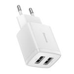 Baseus nabíječka do sítě Compact 2xUSB 10,5W biela