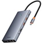 Baseus PortalJoy Hub 13in1 USB-C to HDMI+DP+VGA+C+USB+PD+RJ45+SD/TF+3.5mm, sivá