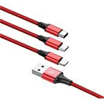 Baseus Rapid Series 3-in-1 kábel USB na Micro + Lightning + USB-C 3A 1,2m červený
