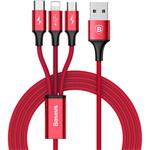Baseus Rapid Series 3-in-1 kábel USB na Micro + Lightning + USB-C 3A 1,2m červený