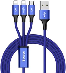 Baseus Rapid Series 3in1 kábel USB na  Micro + Dual Lightning 3A 1,2m modrý