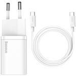 Baseus Super Si 1C, rýchlo nabíjačka 25W + kábel USB-C 3A 1m, biela