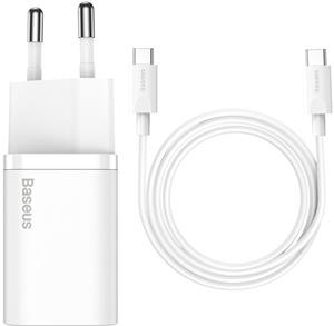 Baseus Super Si 1C, rýchlo nabíjačka 25W + kábel USB-C 3A 1m, biela