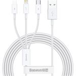 Baseus Superior Series 3in1 kábel USB na Micro + Lightning + Type-C, 1,5 m, biely