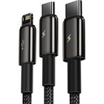 Baseus Tungsten Gold 3in1 kábel USB na Micro + Lightning + Type-C, 1,5m, čierny