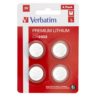 Batéria líthiová, gombíková, CR2032, 3V, Verbatim, blister, 4-pack, 49533
