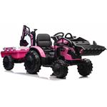 Beneo TOP-WORKER, elektrický traktor s naberačkami a prívesom, 12V, ružový