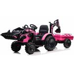 Beneo TOP-WORKER, elektrický traktor s naberačkami a prívesom, 12V, ružový