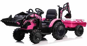 Beneo TOP-WORKER, elektrický traktor s naberačkami a prívesom, 12V, ružový