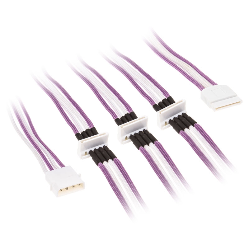 BitFenix Molex to 4x SATA Adapter 20 cm - sleeved violet / white / white