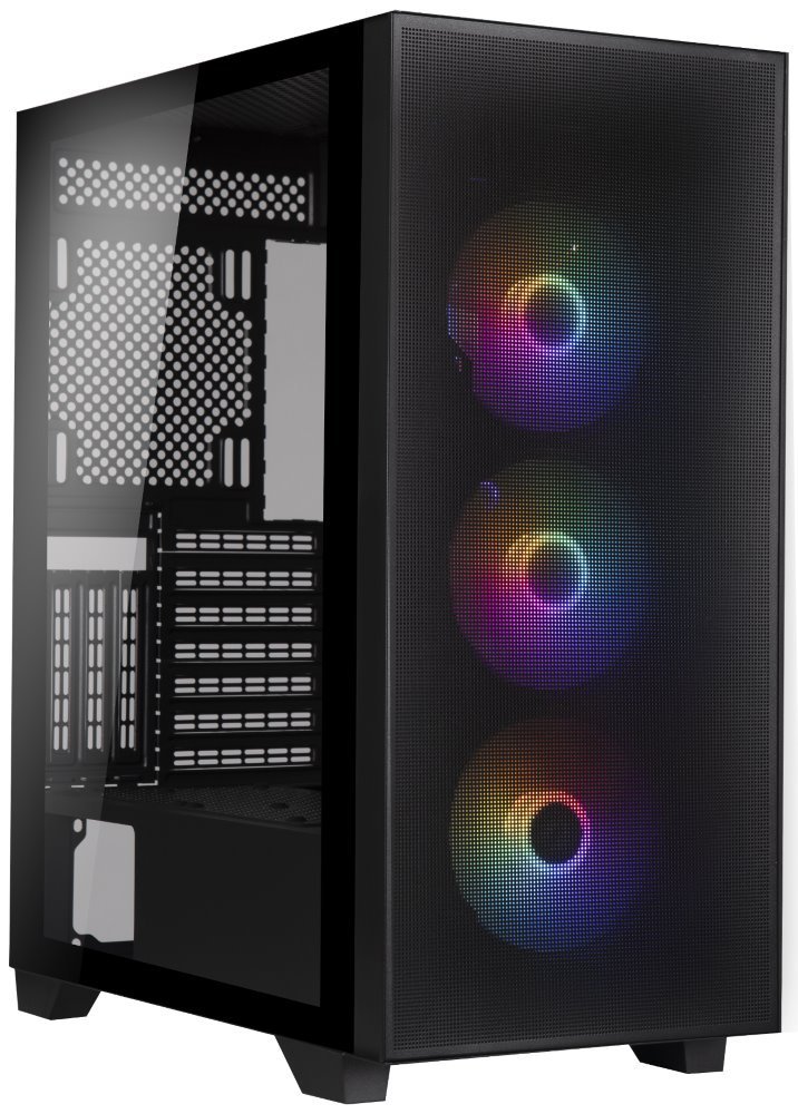 BitFenix skříň Flow FRGB/ ATX / 4x120mm FRGB fan / 2xUSB 3.0 / tvrzené sklo / černá